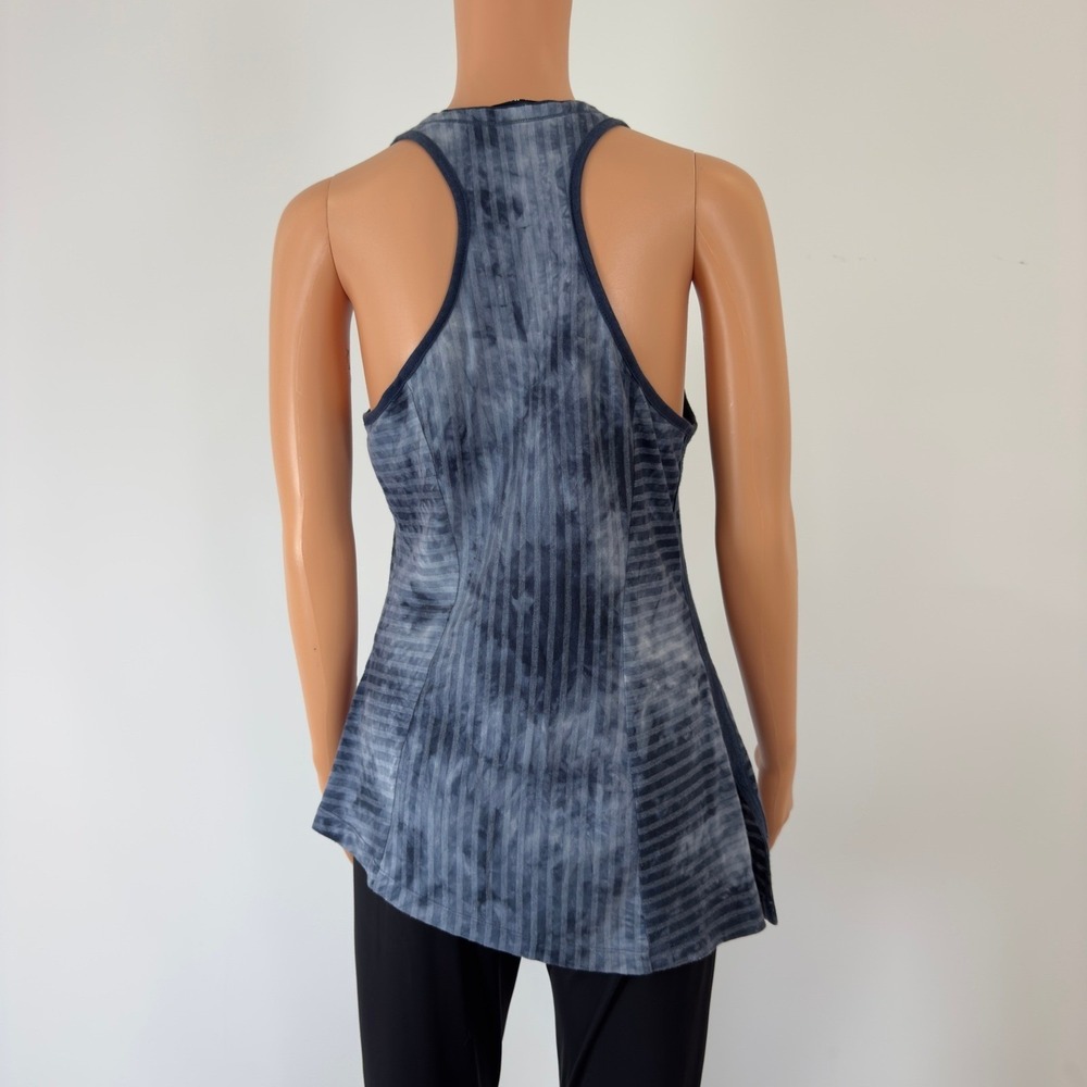 Karen Millen Blue Tie Dye Striped Racerback Tank Top Asymmetrical Hem Size 14 - Picture 2 of 9